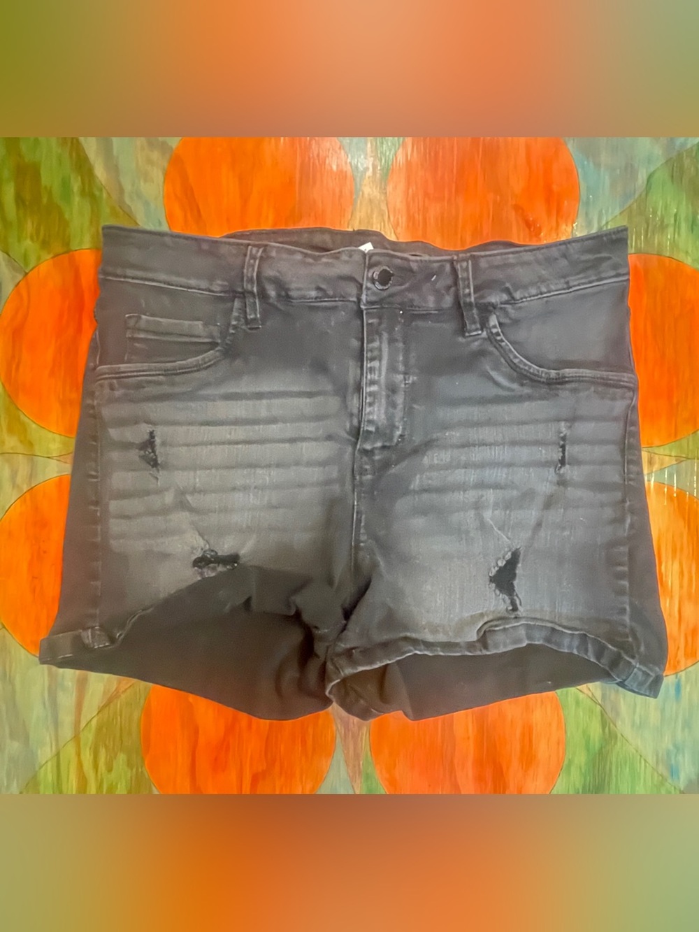 Workshop Republic Clothing Womens Size 12 Black Denim Cut Off Shorts Faded Whisk
